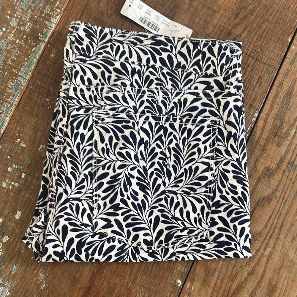 J Crew Leaf Print Black and White Stretch Skinny Jeans NWOT